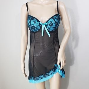 Sexy Mesh & Lace Lingerie Chemise Nightie
